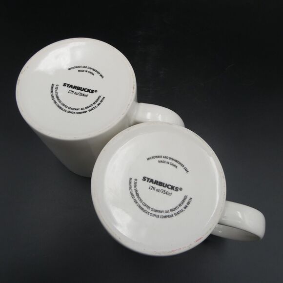 Starbucks Classic White Mug Coffee Cup Green Mermaid Logo 12 oz Pair 2016 - Picture 7 of 10